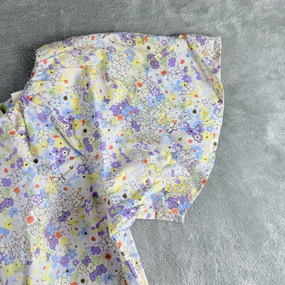 Levis Akiko Blouse Womens Medium Pastel Floral Puff Sleeve Relaxed Fit Coquette - Picture 7 of 11